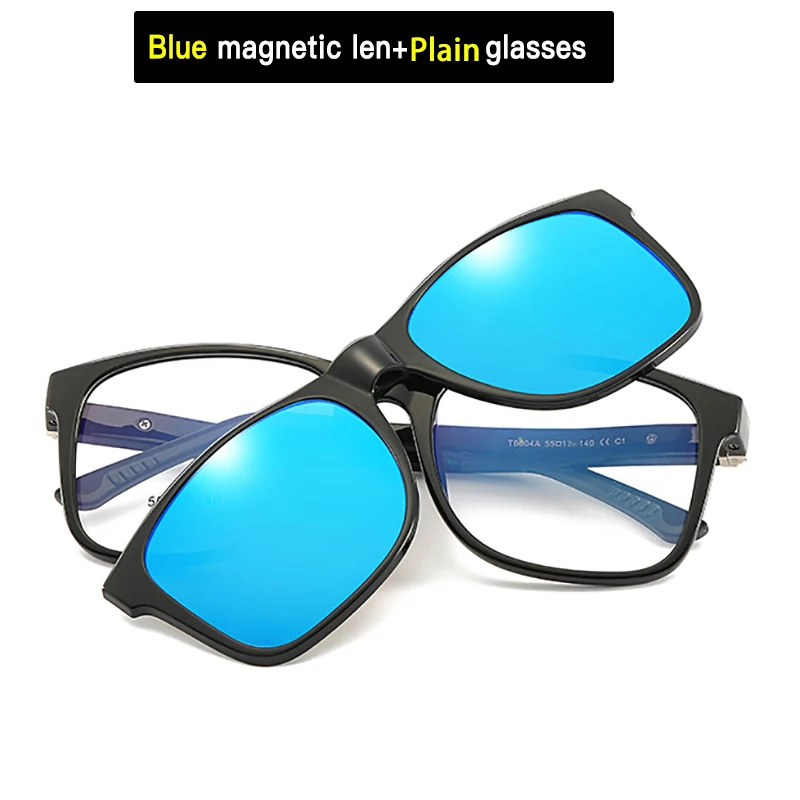 Blue-Plain glasses Солнцезащитные очки с магнитным зажимом, поляризованные линзы, покрытие для близорукости, оптические очки по рецепту, очки для мужчин и женщин, близорукость, вождение - Цвет линз: Blue-Plain glasses