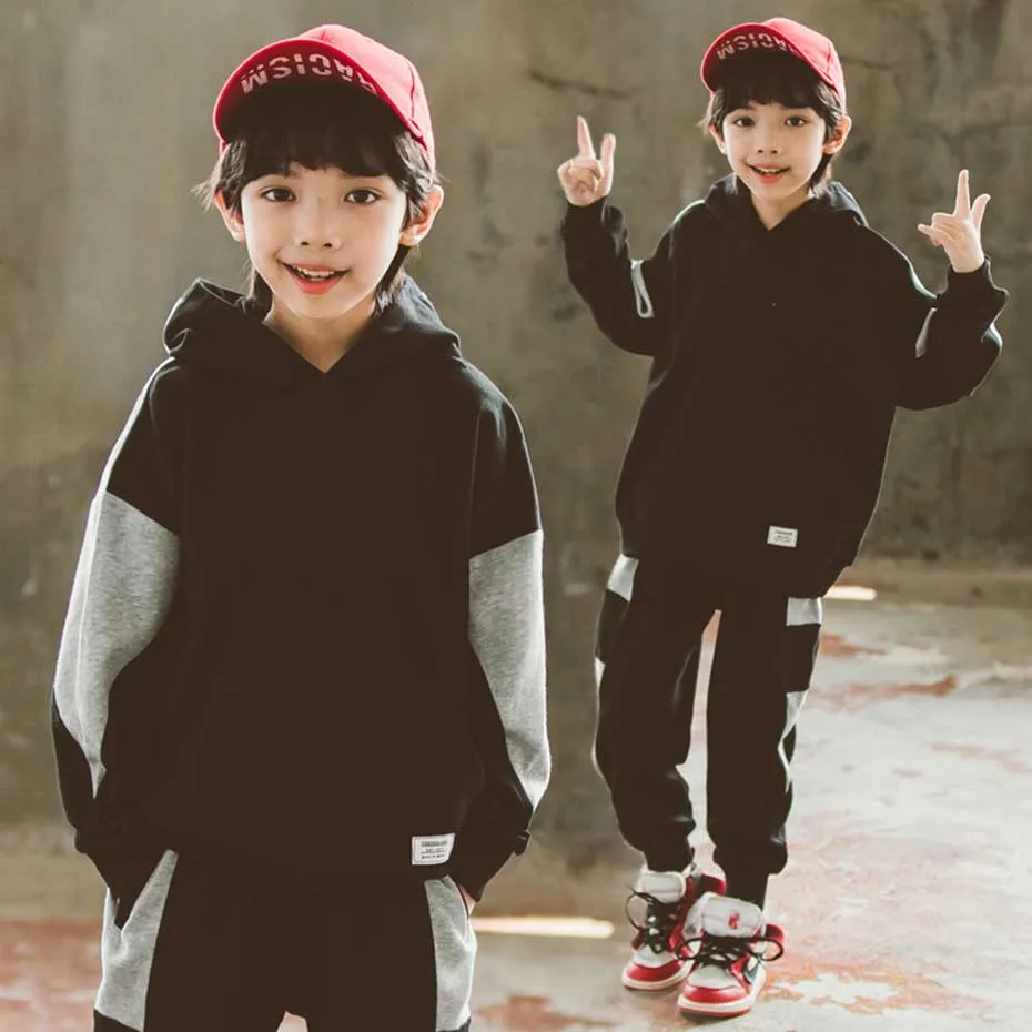 Одежда для мальчиков Лоскутная Толстовка + штаны 2 предмета одежда Свободные