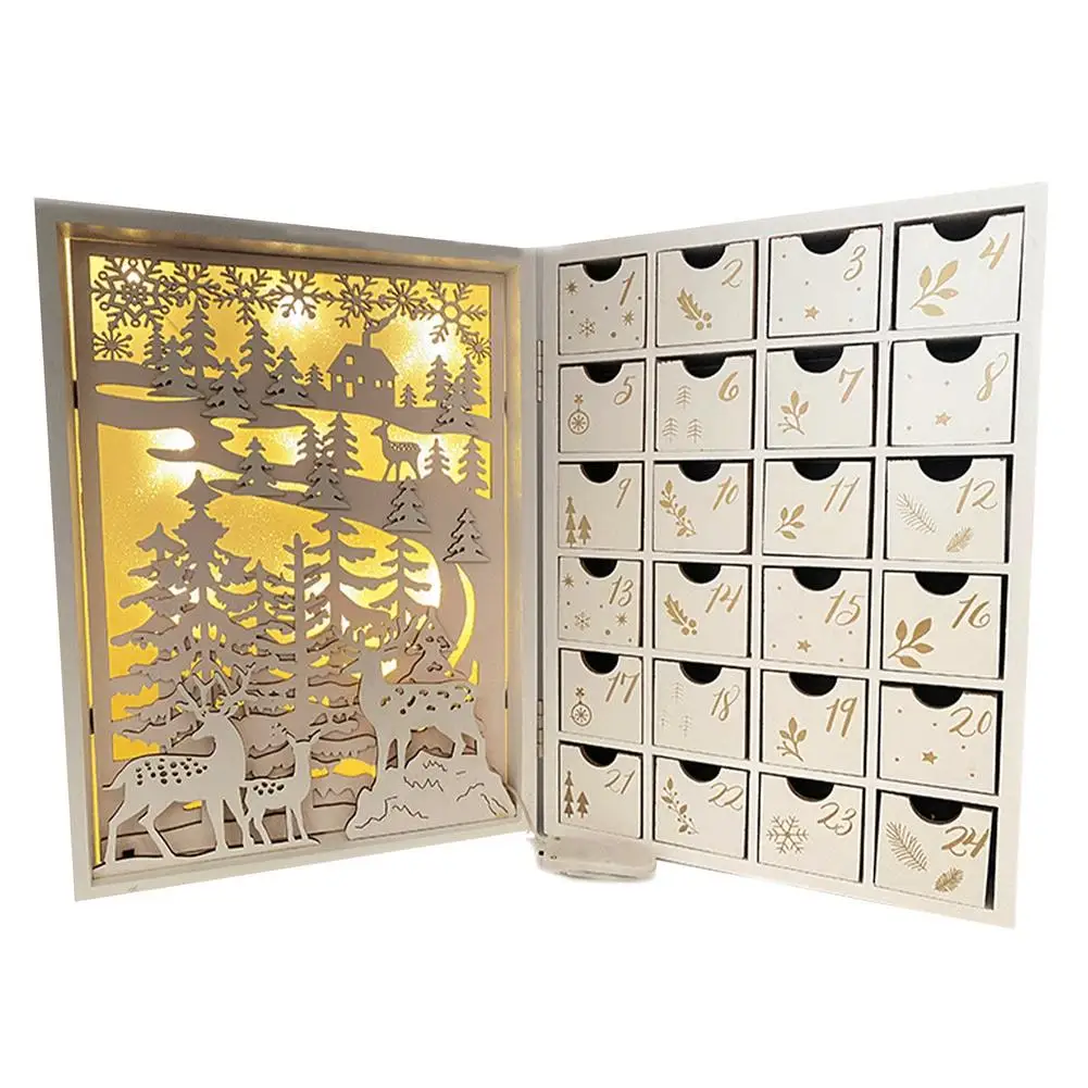 

Christmas Advent Calendar Wooden Countdown Ornaments With LED And Drawers Holiday Decoration Gifts For Family & Friends