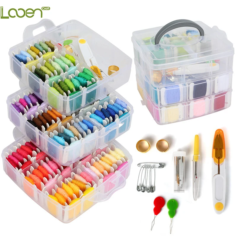 

Набор нитей для вышивания Looen, 150 цветов, набор нитей для вышивки крестиком, иглы для нитки, ножницы, набор аксессуаров для шитья для женщин, п...