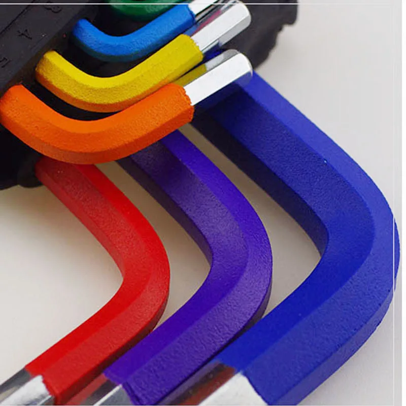 9db 1,5mm-10mm színes kódolt gömbfejű imbuszkulcs L kulcsos - Kézi szerszámok - Fénykép 3