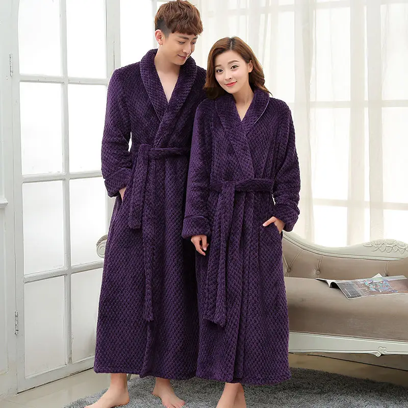 Autumn winter longer thicker couple bathrobe waist robe female long pajamas men's large size pajamas sleepwear women robe sets