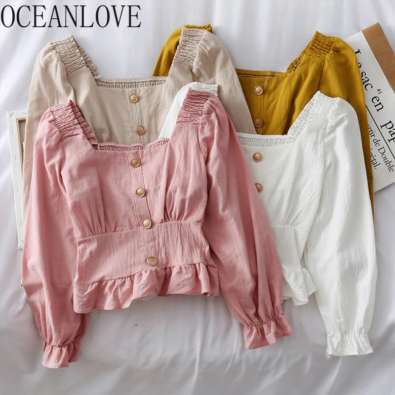 Женские однотонные топы и блузки OCEANLOVE короткие Блузы с оборками рукавами