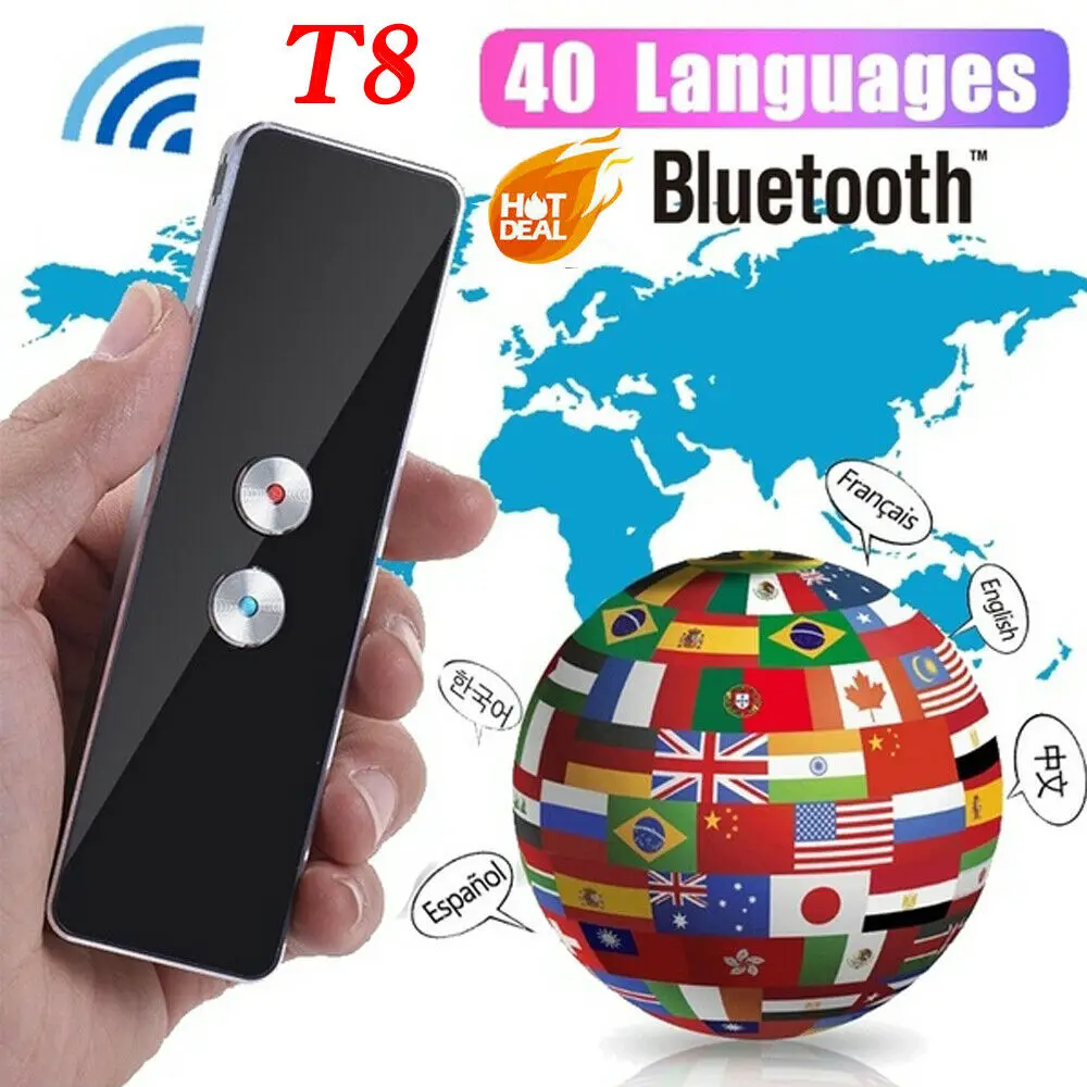 

Portable T8 Smart Voice Speech Translator Two-Way Real Time 40+ Multi-Language Translation For Learning Travelling Business Meet
