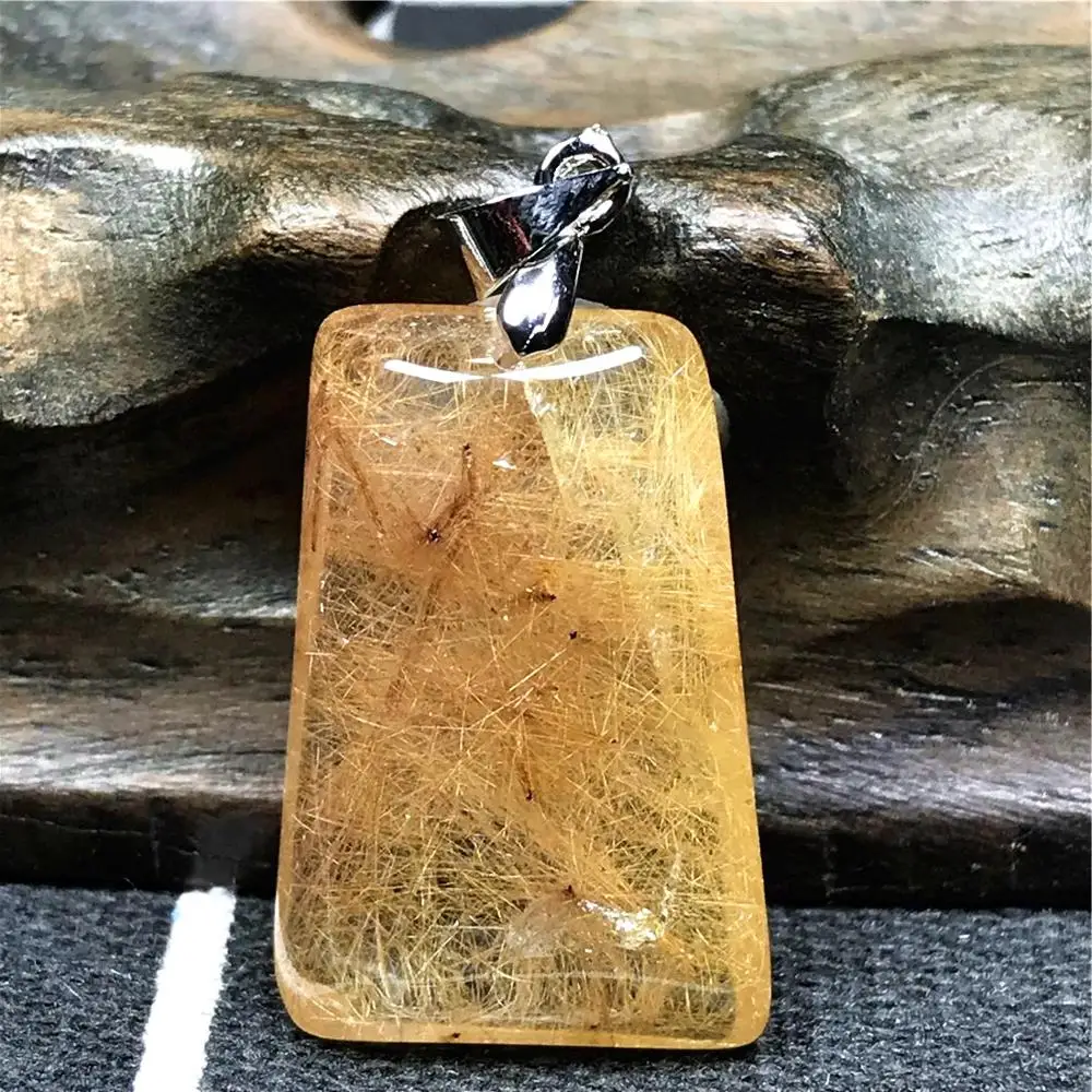 

Genuine Natural Gold Hair Rutilated Pendant For Woman Man 24x16x6mm Beads Stone Reiki Crystal Necklace Pendant Jewelry AAAAA