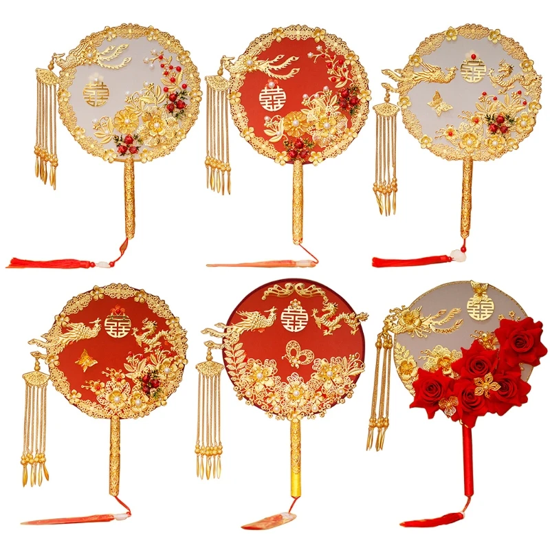 68UC-abanico de estilo chino Vintage para decoraci&oacute;n de bodas, abanicos decorativos para novia, redondos, de mano, para fiesta tradicional china-0