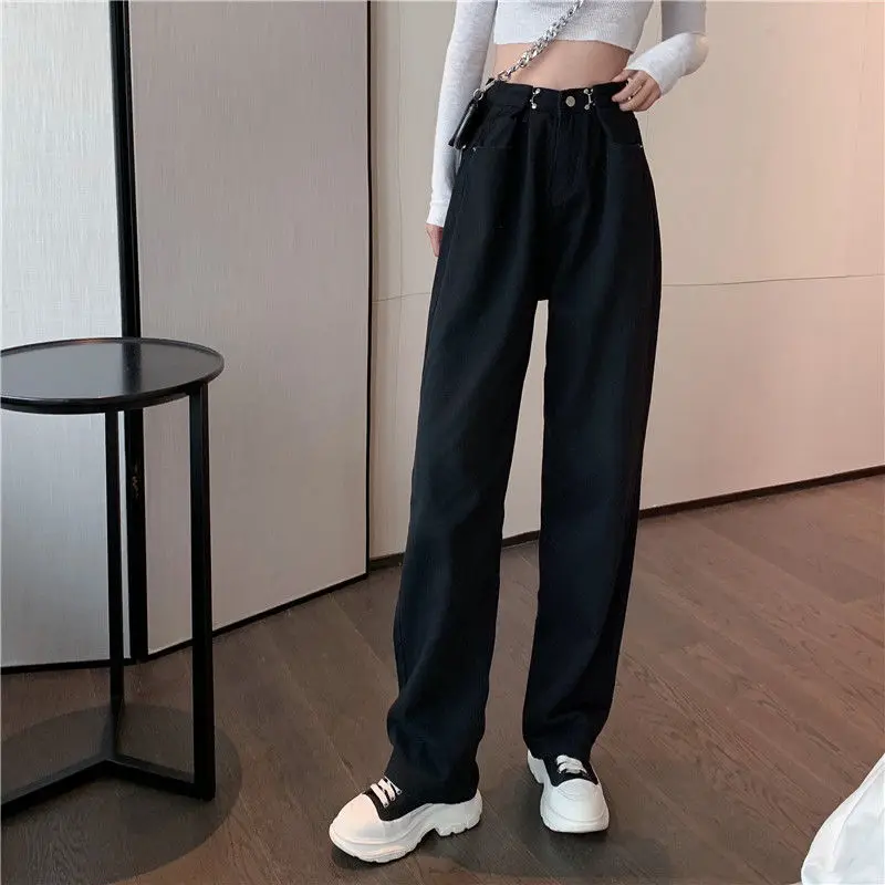 

High Waist Black White Jeans For Women Fashion Wide Leg Denim Streetwear Vintage Mom Jeans Harajuku Boyfriend Straight Pants