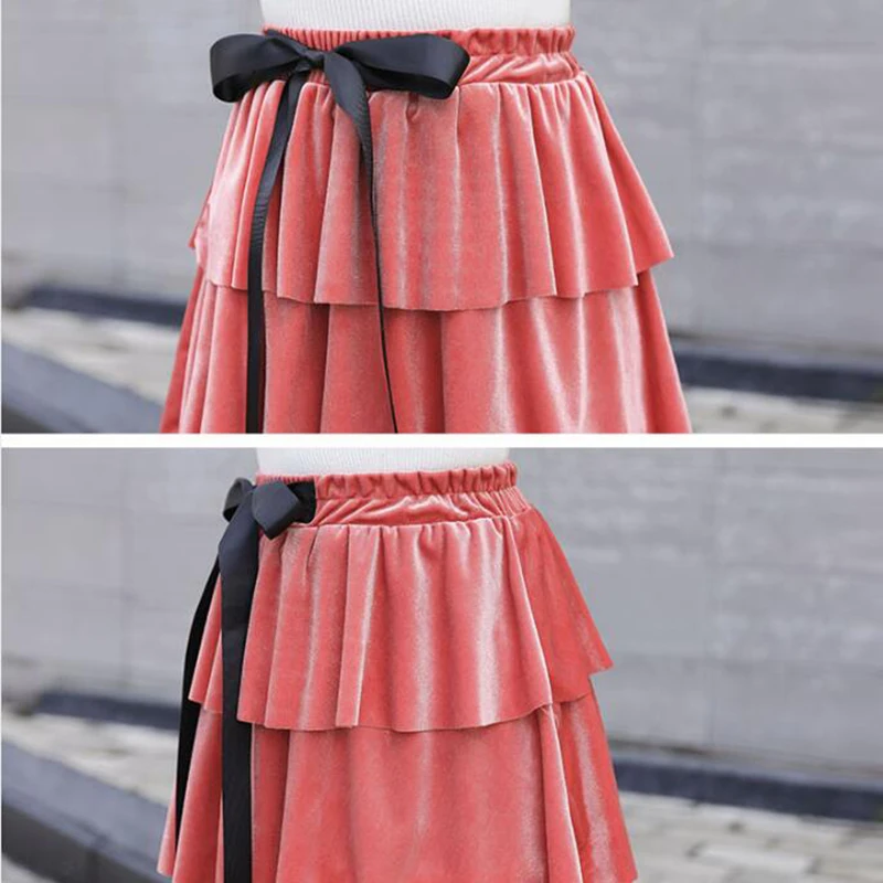 Модные золотистые бархатные юбки сезона осень зима 2019 женская уличная одежда