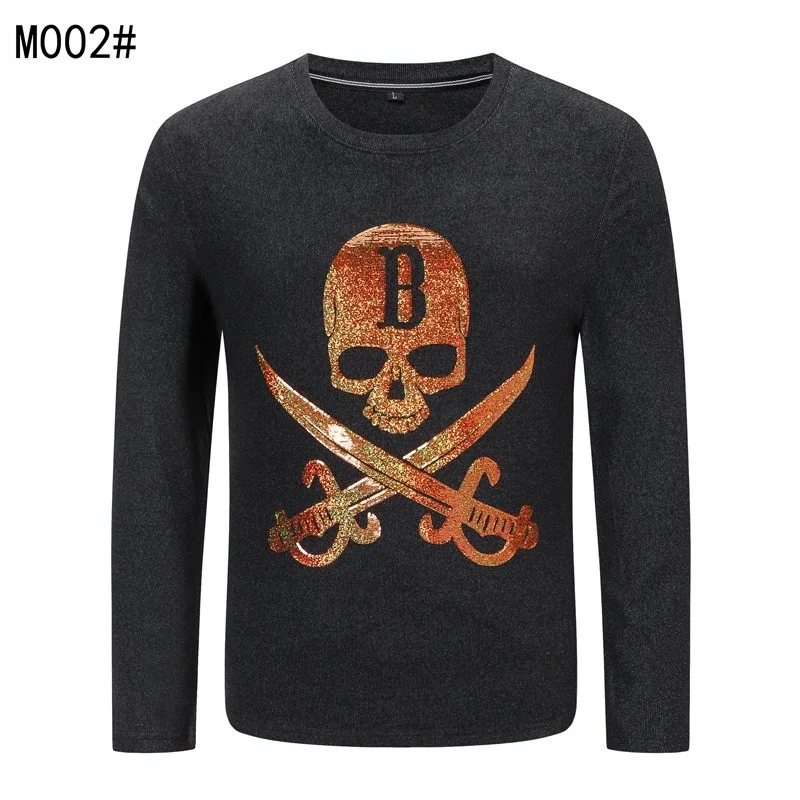 

Sweater Long-Sleeve Men O-neck Colorful Knitted Skull Fashion Plein Sweater Street Gothic Men's Tops New