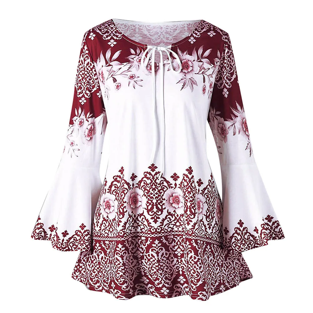 Женская блузка-туника 2021 модные женские топы с расклешенным рукавом и принтом