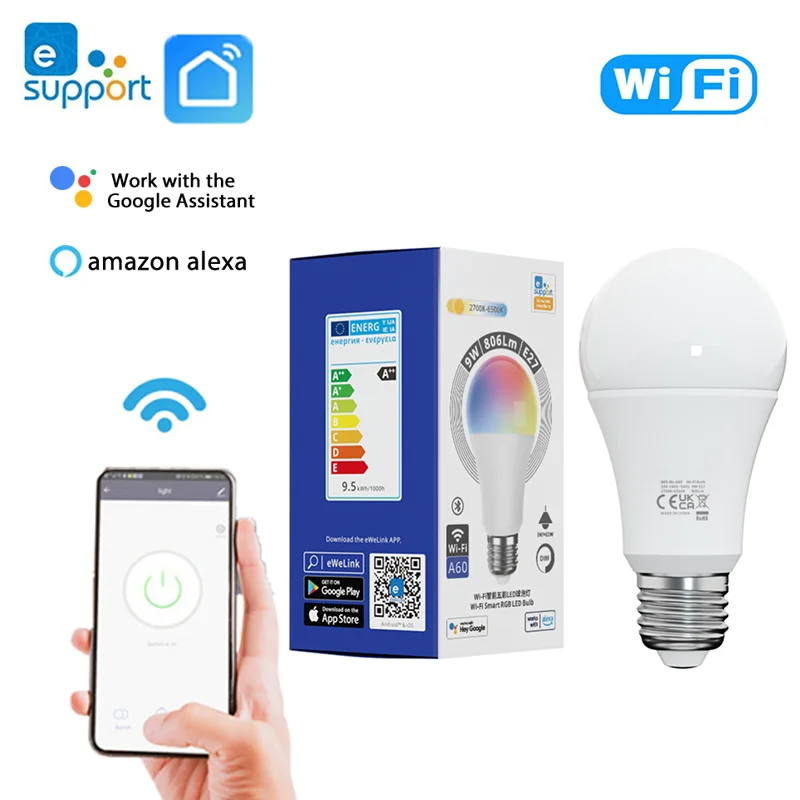 

Wireless B05-BL-A60 eWeLink Alexa WIFI 9W Smart Home LED Bulb 220-240V E27 Base RGB+CCT Bulb Support Google Home Voice Control