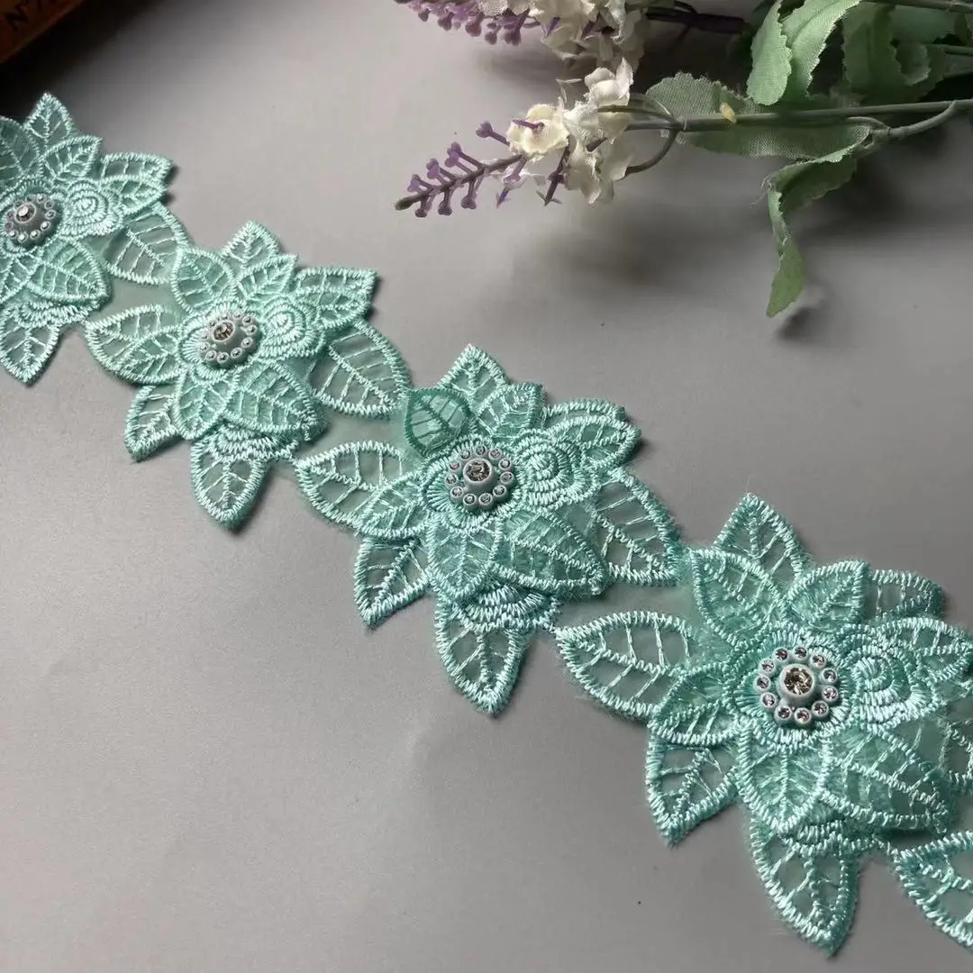 2 ярда бриллиантово-зеленая кружевная бейка аппликация тканевая лента с двойной