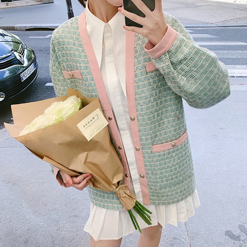 Твидовый пиджак + шорты костюм зеленый осенне-зимний женский деловой из 2