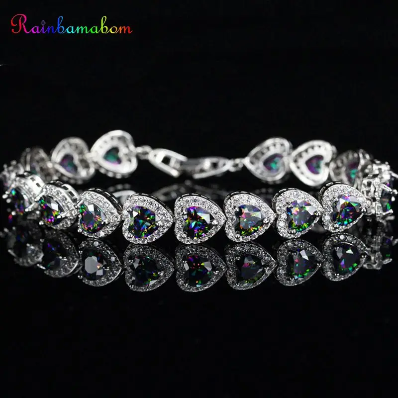Женский браслет из серебра 925 пробы с мистическим радужным топазом|Гибкие и