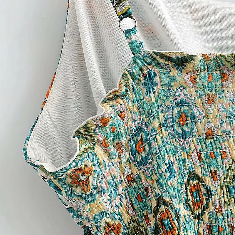 

Women Vintage Summer Floral Print Midi Dress V Neck High Waist Adjustable Straps Sleeveless Backless Casual Dresses Vestido 2020