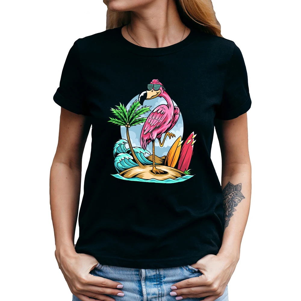 

flamingos on the beach T-shirt Girls Women Short Sleeve O-Neck Summer Tops Tees camisetas de mujer roupas femeninas ropa mujer