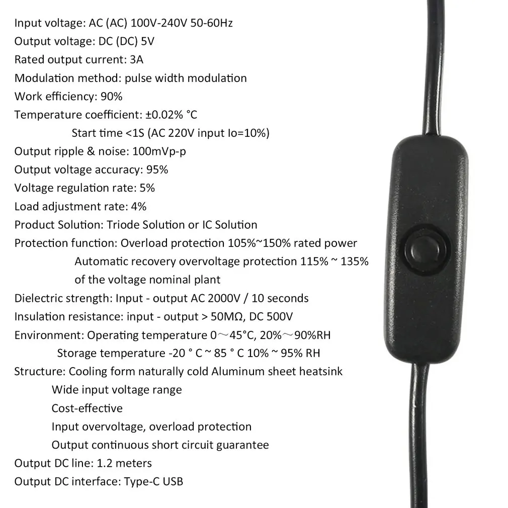 Сетевое зарядное устройство 5 В 3 А USB Type-C адаптер переменного/постоянного тока