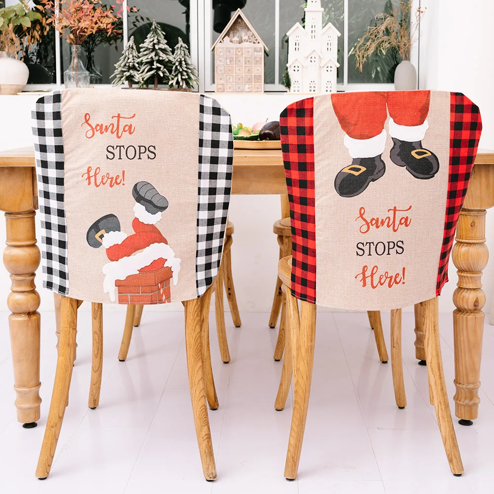 

Рождественская решетка, чехол для стула, украшение для рождественского стола, праздничное украшение для атмосферы, Эластичный Защитный съе...