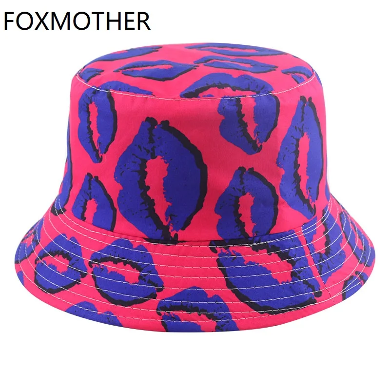 Панама FOXMOTHER Женская, голубая, розовая, с принтом губ, шапки для рыбаков
