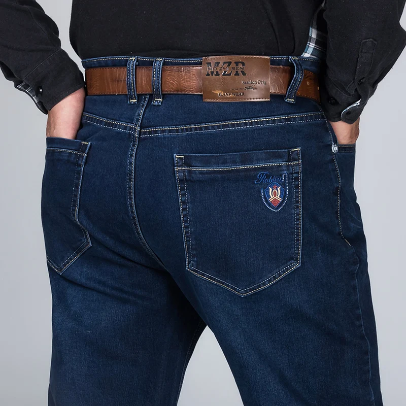 

New mens jeans plus size 30-48 business formal jeans men slim long pants trousers stretch embroidery blue Spring