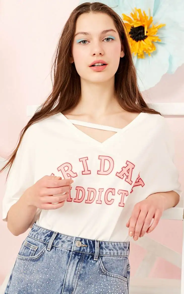 Женская футболка с v-образным вырезом и буквенным принтом Vero Moda | 3191T1505