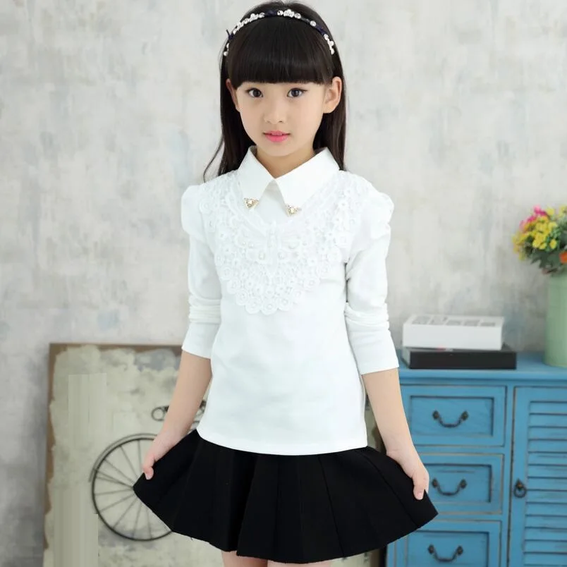 2020 Школьная блузка для девочек-подростков кружевные рубашки топы Осенняя