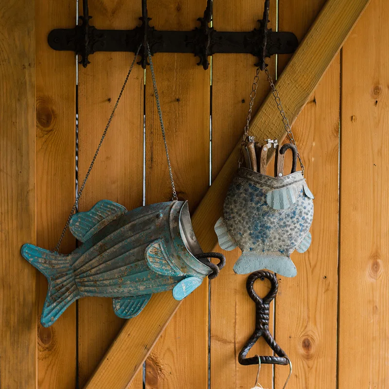 Новый дизайн рыбы садовое украшение винтажные металлические подвесные