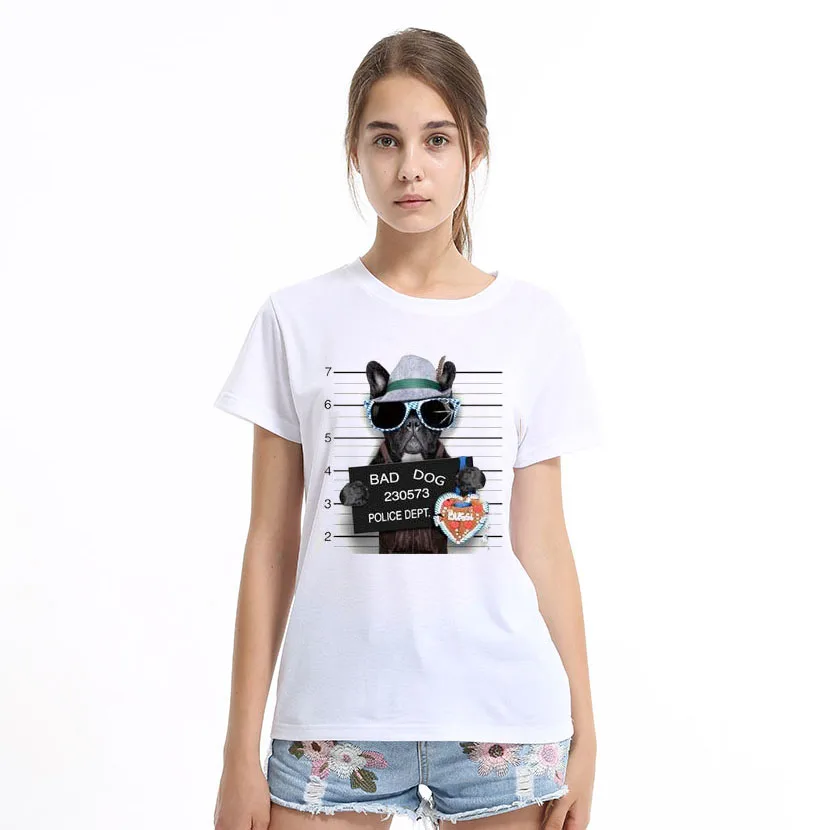 Женская футболка с принтом Французский бульдог коротким рукавом и Bad Dog