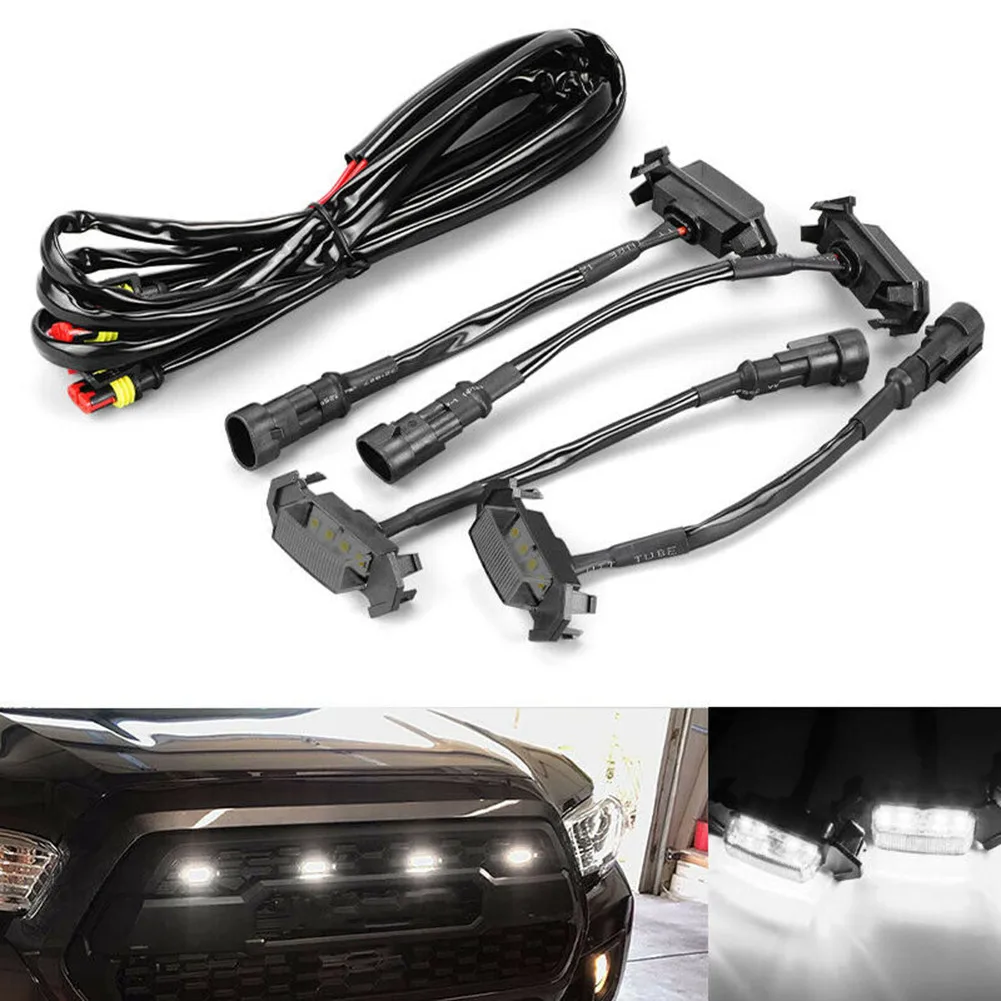 

12-24V DC Grille LED Lights 2016-2021 4x For Toyota Tacoma Raptor Style TRD Pro White Lens