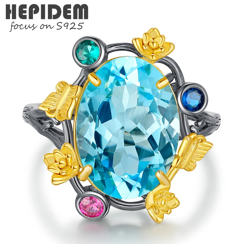 

HEPIDEM 100% Topaz 925 Rings for Women s925 Sterling Silver 2022 New Blue Big Size Store Crystal Gem Gemstones Fine Jewelry 7009