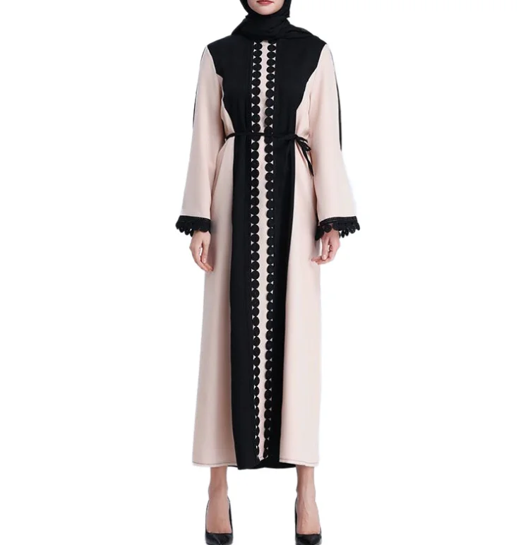 Новая женская мусульманская Европейская и американская темпераментная кружевная комбинированная длинная юбка контрастное платье с раскл...