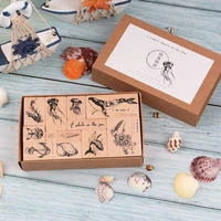 wooden rubber stamps 12pcs marine animal patterns rubber stamp set with 11 sizes decorative rubber seal for card diy paper