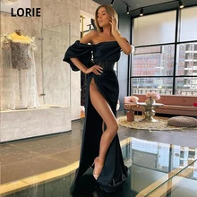 LORIE Dubai Evening Dress Simple One Short Sleeve High Side Split Black Mermaid Sexy Arabic Long Prom Gown Celebrity Party Dress (4)