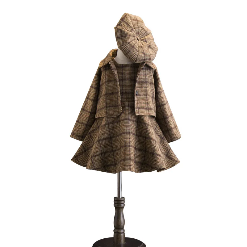 Детский комплект для девочек зимняя куртка одежда малышей клетчатое шерстяное