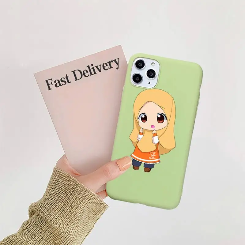 

Muslim Islamic Arabic Hijab Face Gril lovely Phone Case Candy Color for iPhone 6 7 8 11 12 s mini pro X XS XR MAX Plus