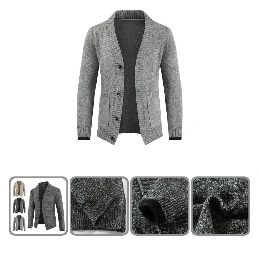 Windproof Elastic V-Neck Pockets Warm Men Sweater Jacket for Holiday
