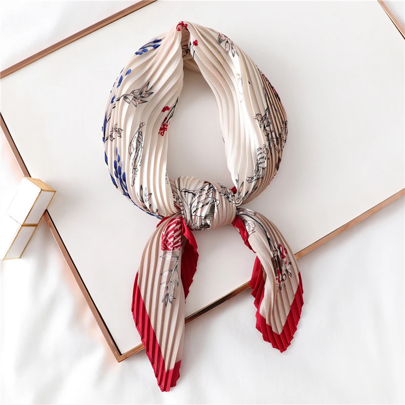 

Zijde Crinkle Sjaal Vrouwen Haar Band Bloemenprint Halsdoek Tie Foulard Lady Hoofd Sjaals En Wraps Bandana