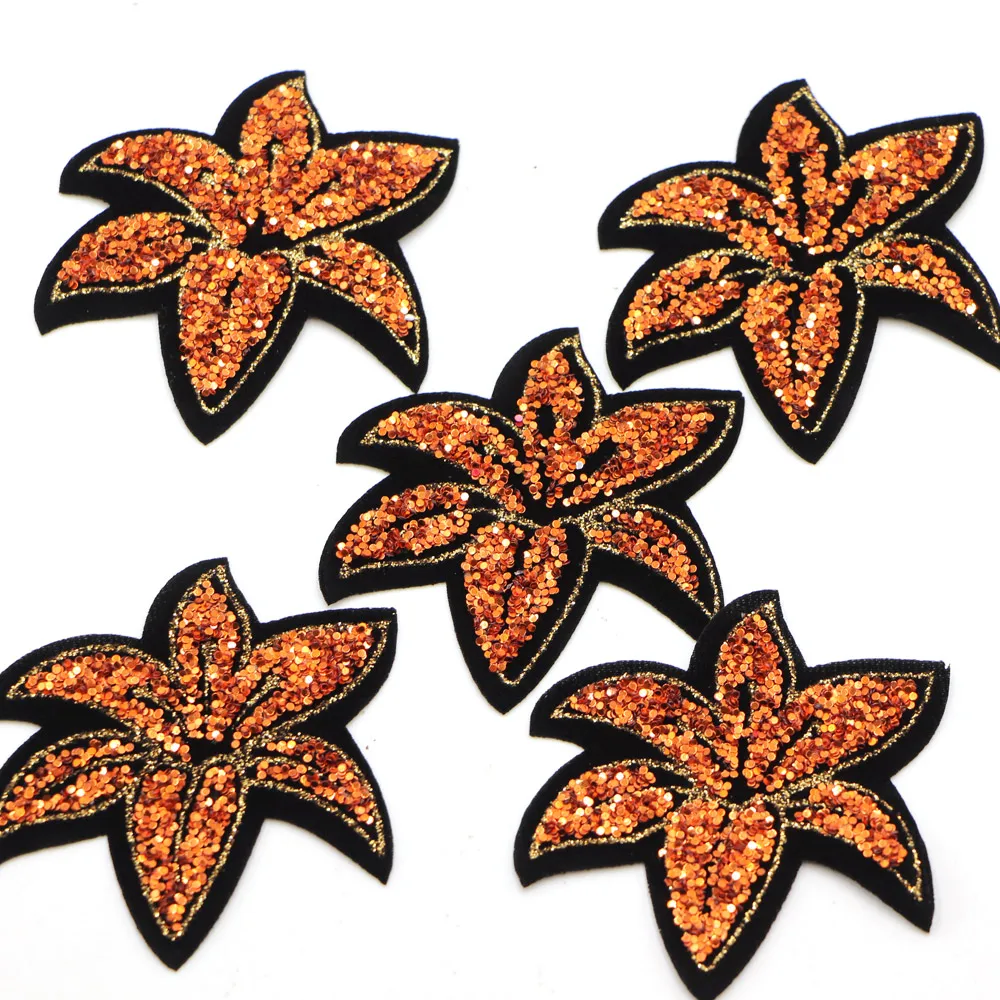 5PCS/lot 6CM ORG Sequin Flowers Patches Iron On Embroidery Rhinestone Applique For Women Kids Clothes Hats Dress Bags |