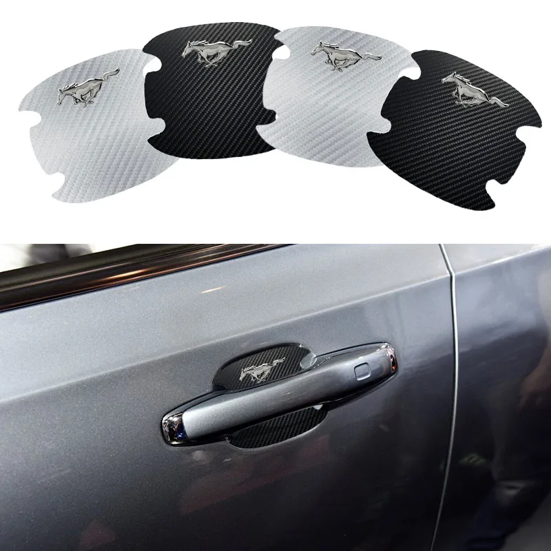

4pcs Carbon Fiber Car Door Handle Door Bowl Scratch Protective Car Stickers for Ford Mustang Shelby GT 350 500 Cobra Accessories