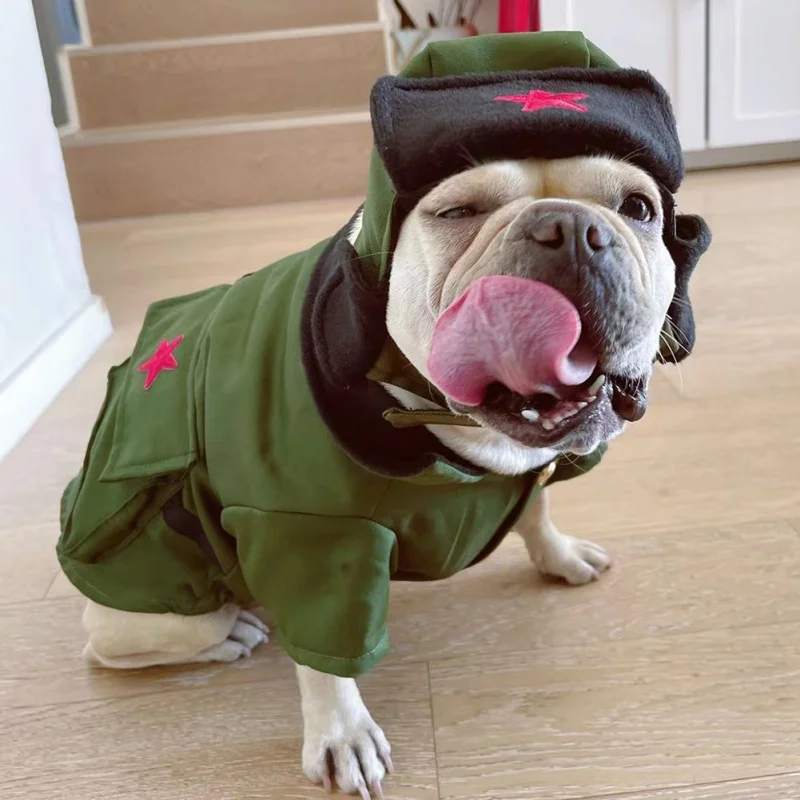 

Funny Pet Cosplay Clothes for Autumn And Winter Cold Weather Outing Hat Plus Cotton Padded Coat Warm Small Puppy Dogs Clothing