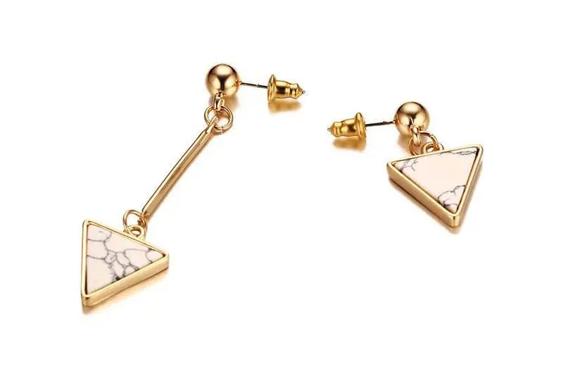 

QWC CHN7 arrival fashion jewelry birthday gift gold color with stone big Triangular marble shape Simple titanium steel earring