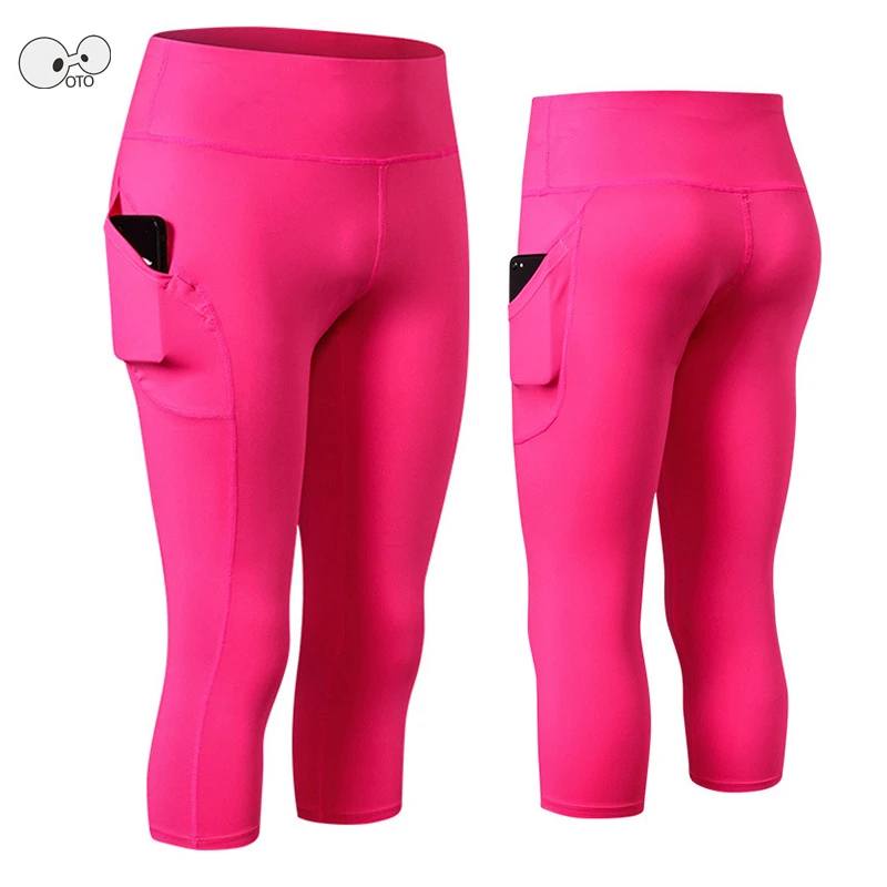 

High Waist Push Up Women Running Tights with Pocket Capri Yoga Leggings Stretchy Quick Dry Workout Gym Fitness Cropped 3/4 Pants