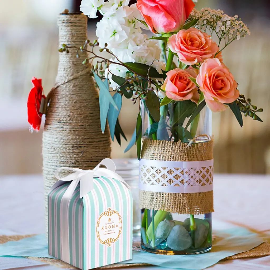 5 шт./лот серый/синий/розовый полосатые носки карамельного коробка с ленточками