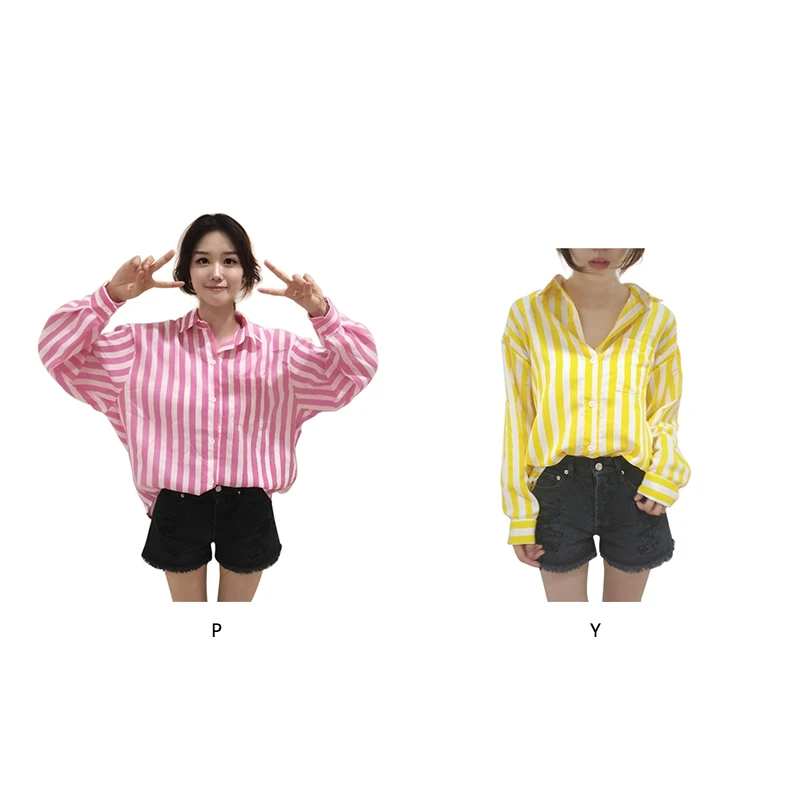 

Spring Autumn Women New Fashion All-match Loose Concise Striped Lapel Collar Long Sleeve Botton Dot Shirts