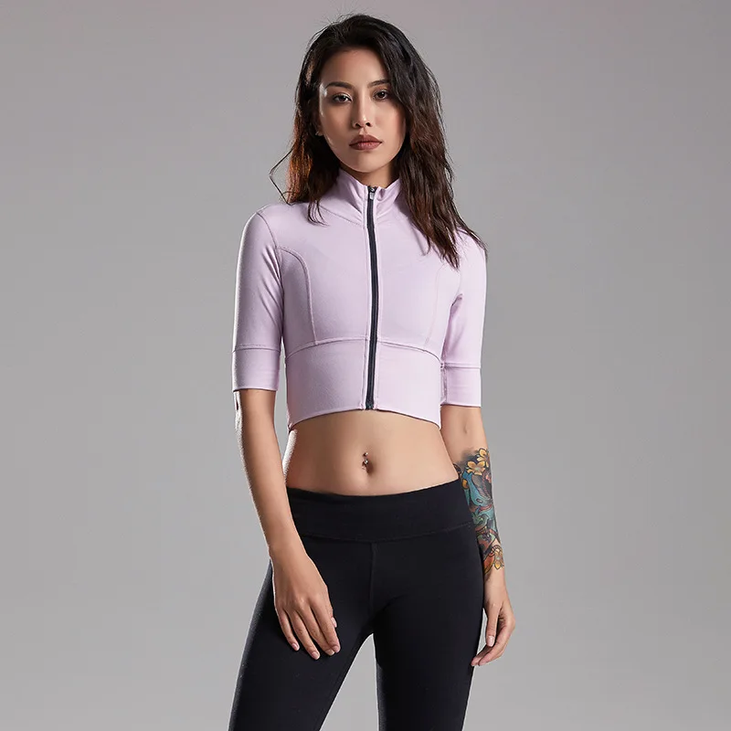 

Women Long Sleeve Yoga T-shirt Tops Workout Gym Sports Shirts Zipper Crop Top Running Fitness Clothing Elastic T shirt