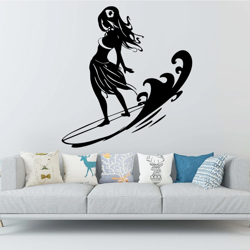 Modern surfing girl Vinyl Wallpaper Roll Furniture Decorative vinyl Stickers Wall Decal Home Accessories | Дом и сад