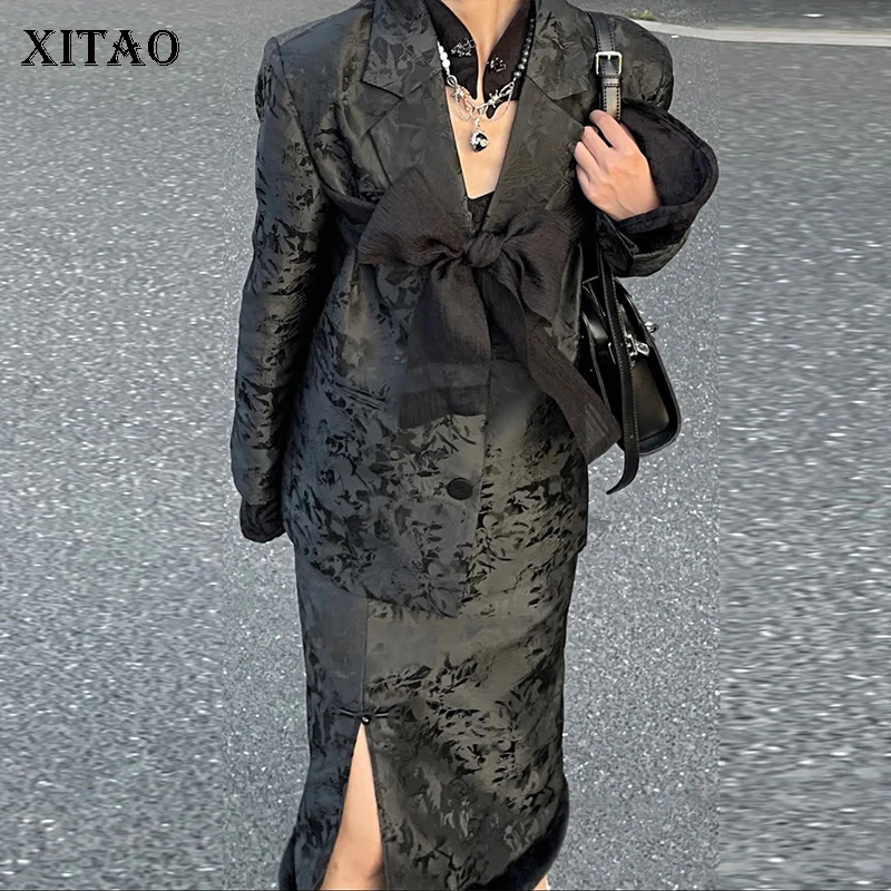 

XITAO Bow Two Pieces Set Women Fashion New Women Embroidery Small Fresh Fulls Sleeve 2021 Autumn Minority Style GWJ1443