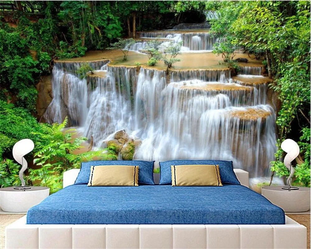 

beibehang Custom wallpaper 3D fashion mural HD green landscape waterfall simple beautiful home decoration background