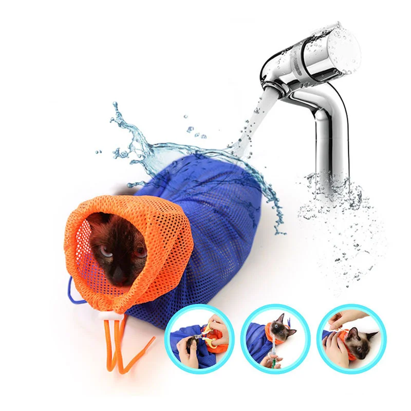

Cat Grooming Bag Puppy Dog Cleaning Polyester Soft Mesh Scratch & Biting Resisted for Bathing Examining Nail Cat Restraint Bag