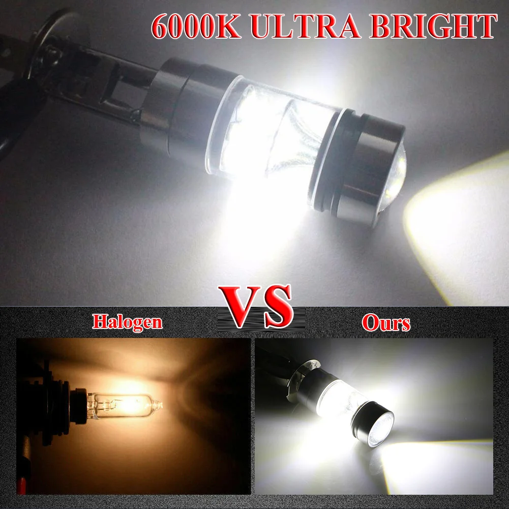 

2pcs H3 LED Fog Light 100W Super Bright Chips Car Driving Bulb 12/24V White